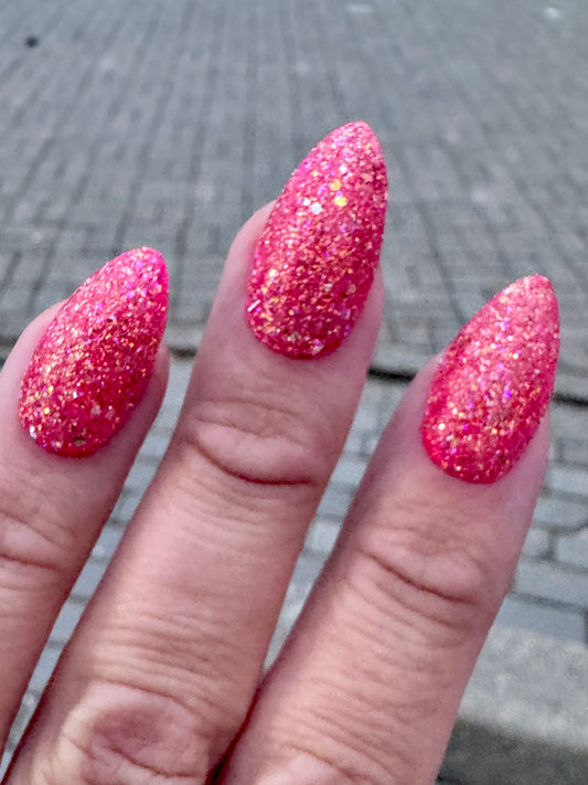 press on nagels roze glitter